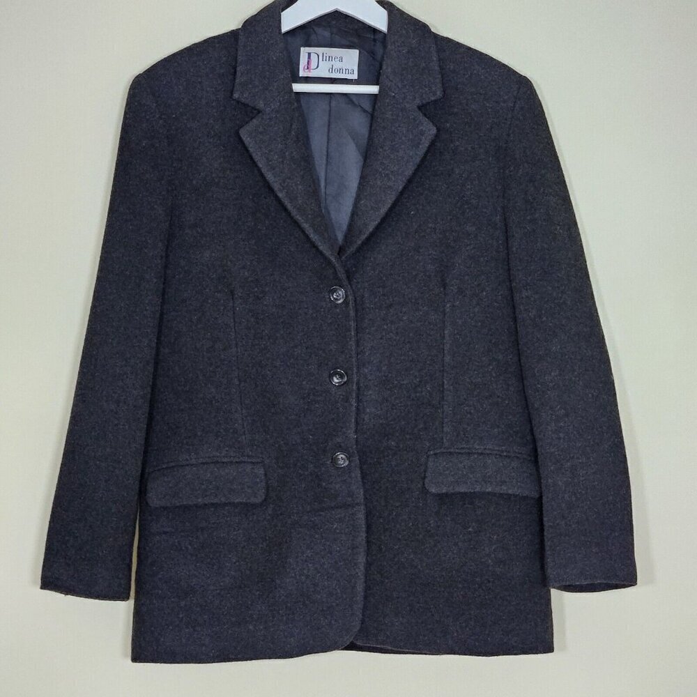 Linea Donna Blazer Womens M Gray Single Breasted LS Buttons Monochrome Wool VTG